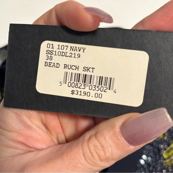 NWT DEREK LAM Beaded Embellished Ruched Mini Skirt in Navy and Green - Picture 3 of 9